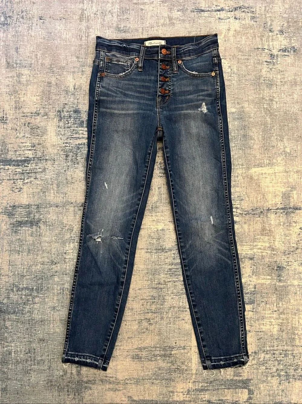 Madewell Blue Distressed Button Fly 10" High Rise Skinny Jeans Women's 25"